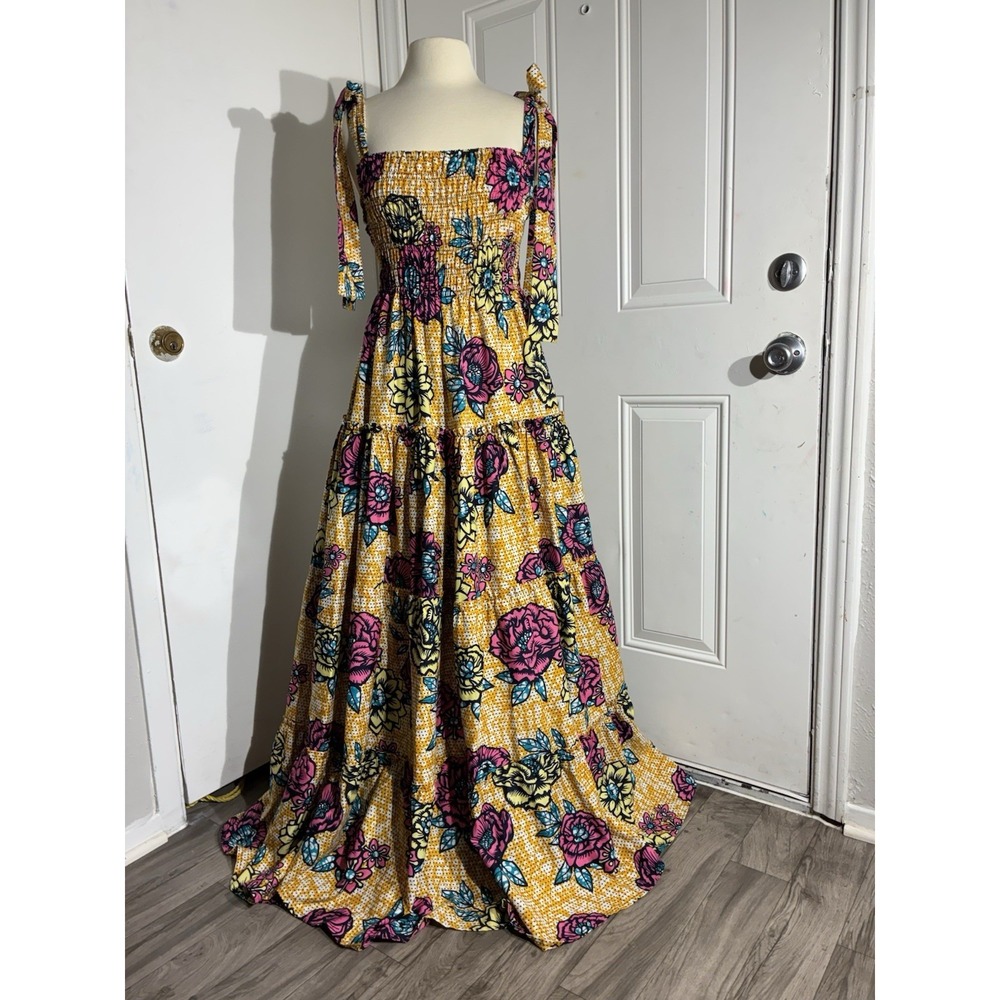 Elisamama African‎ Floral Print Maxi Dress Size M - Smocking